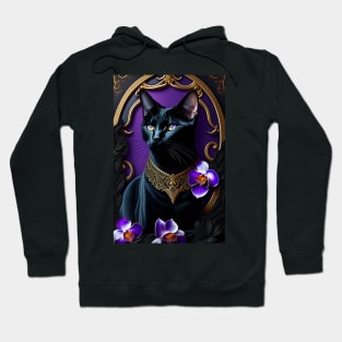 Gothic Black Cat with Purple Orchids Hoodie